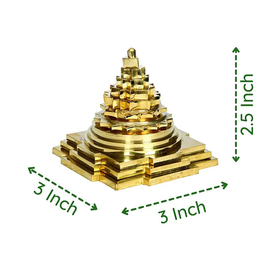 anciently Premium Maha Meru Shree Yantra Brass | Meru Shree Yantra Original with Full Solid Back, Size 3x3 Inch, Gold Colour