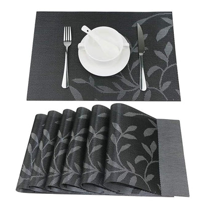 Leeonz Non-Slip Heat Resistant Washable Crossweave Woven Vinyl PVC Place mats Black Set of 6pcs