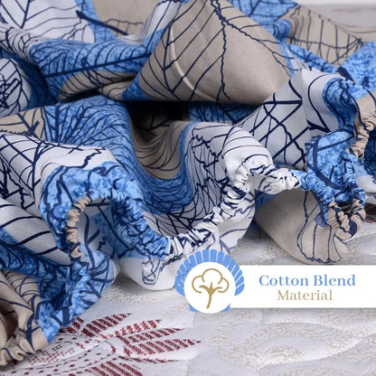Divine Casa 144 TC Cotton Fitted Bedsheet for King Bed 100% Cotton Floral Blue Elastic Fit Everyday Use Bedsheet