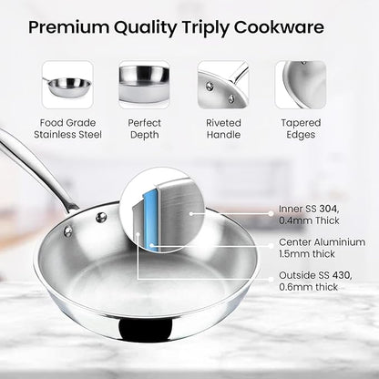 Savya Home Triply Stainless Steel Frying Pan 20 Cm 1.2 L Stove & Induction Cookware