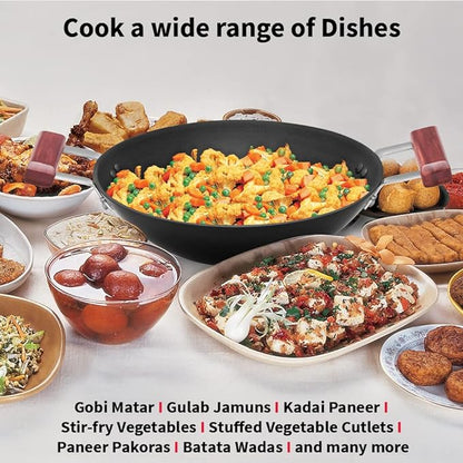 Hawkins Futura 3 Litre Deep Fry Pan Hard Anodised Kadai Flat Bottom Kadhai