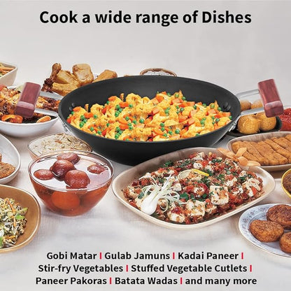 Hawkins Futura 3 Litre Deep Fry Pan Hard Anodised Kadai with Glass Lid