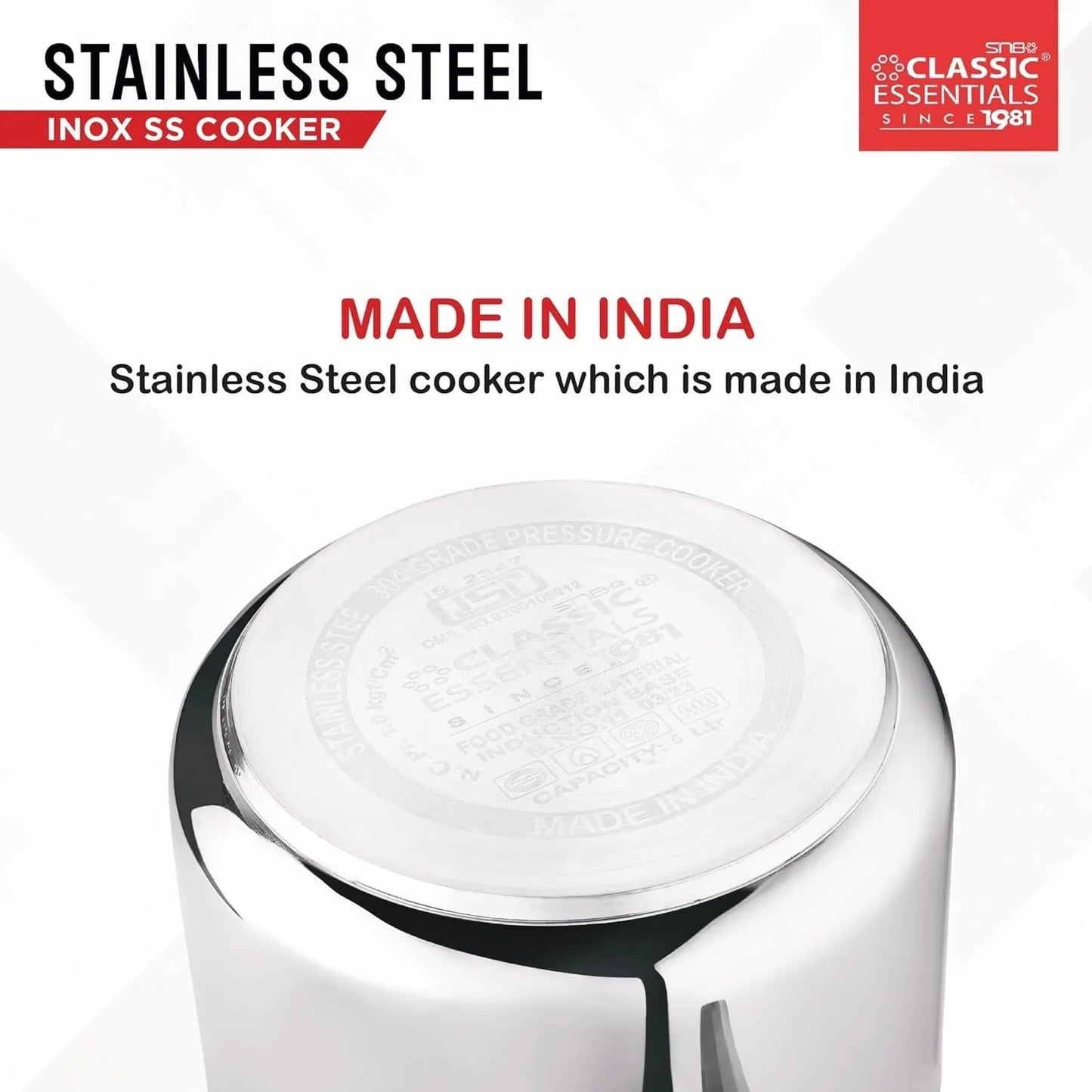 Classic Essentials Inox ProChef Stainless Steel Inner Lid Induction Pressure Cooker 5L