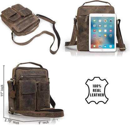 Goatter Hunter Leather 11”Inch Multi Pocket Men's Messenger Bags,  GTHT-07