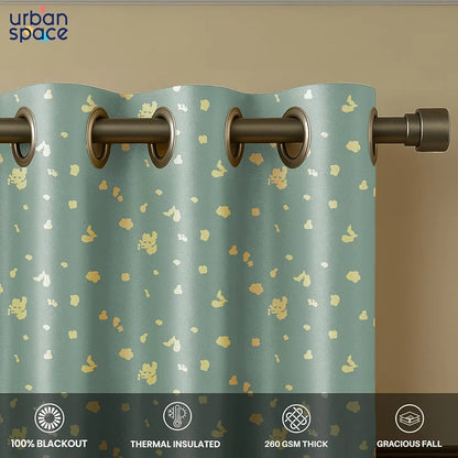Urban Space Blackout Curtains for Living Room, Gold Foil Printed Luxurious Blackout Decorative Door Curtain 1 Piece Dalmatian Sage Green