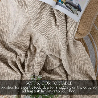 Homadorn All Season Cotton Weaved Throw Blanket Colour Beige