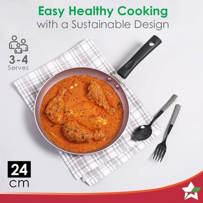 Wonderchef Valencia Non-stick Fry Pan| Cool Touch Bakelite Handle| Pure Grade Aluminium|1.5 Litres Capacity| Size 24 Cm
