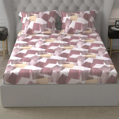 Cloth Fusion Glace Cotton Elastic 18Floral Beige6tc Abstract Fitted Bedsheet for Double Bed King Size with 2 Pillow Covers Square Brown