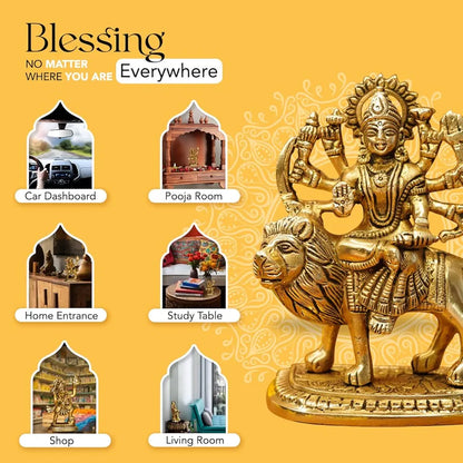 Ekhasa Pure Brass Durga Maa Idol Sherawali MATA Murti Durga Maa - Large
