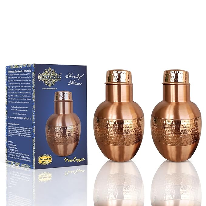 Indian Art Villa Pure Copper Bedroom Bottle With Inbuilt Glass Pear Pot Design