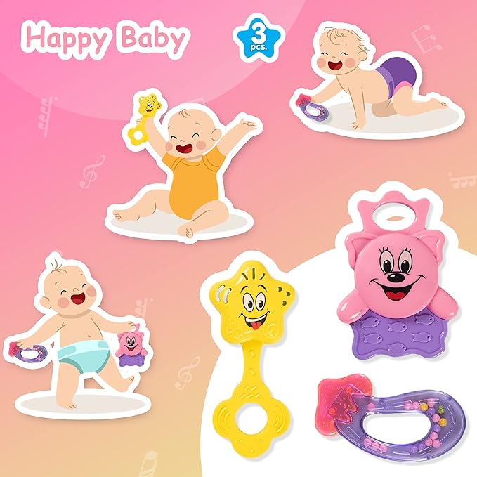 Ratna's Colourful Rattle Set for Toddlers | Perfect Rattle Sets for Little Hands | Happy Baby Rattle Set 5 Pieces