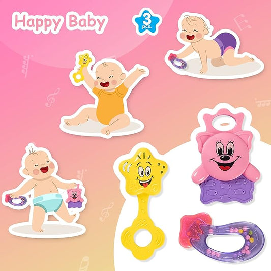 Ratna's Colourful Rattle Set for Toddlers | Perfect Rattle Sets for Little Hands | Little Baby Rattle Set 3 Pieces