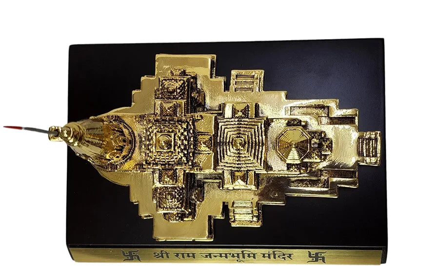 Gold Art India Ram Mandir Ayodhya Gold Plated Matte Minature Large
