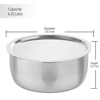 Milton Pro Cook Triply Stainless Steel Induction Tope with Lid, 22 cm / 4.25 Litre - 2080 gms