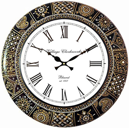 RoyalsCart Floral Design Painting Wooden Antique Analog Wall Clock Clock Size - 40 cm x 40 cm [KTWC281] Artistic Floral Painting