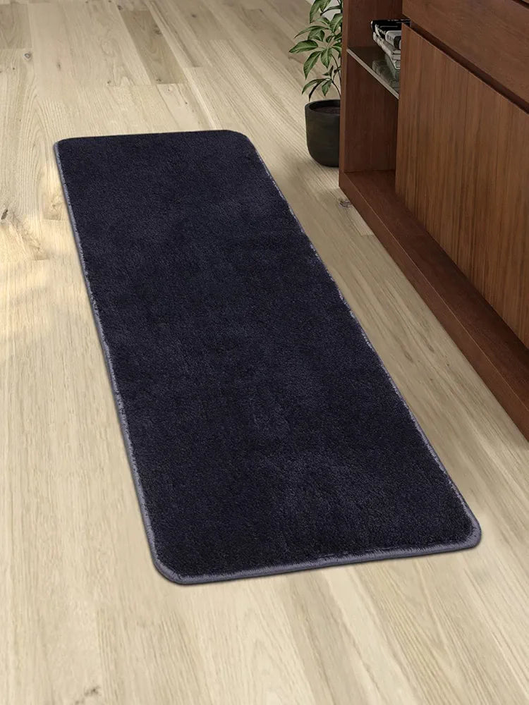 Saral Home Solid Neo Shaggy Yarn Durable & Washable Multipurpose Runner Colour Navy Blue