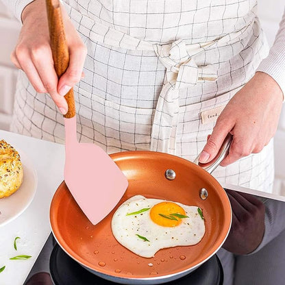 P-Plus International Silicone Spatula Wooden Handle Flexible & Heat Resistant Rubber Non Stick Pink