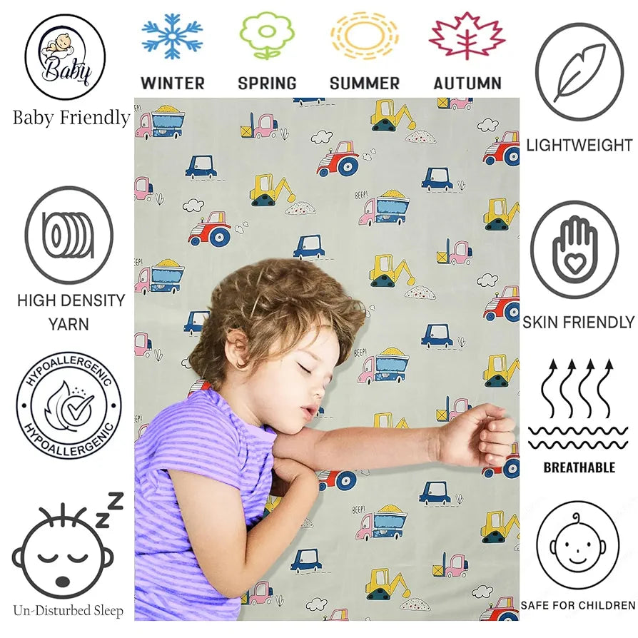 Fresh From Loom Glace Cotton Cartoon Printed Single Bedsheet With One Pillow Cover Kids Bedsheet 144 TC Cream