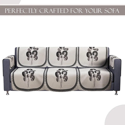Kuber Industries Set of 16 Velvet Anti-Skid Sofa Cover 5-Seater with Arm Cover Digital Flower-Cream & Green
