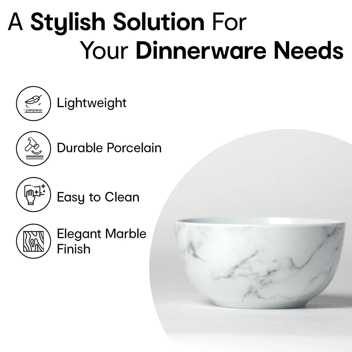 Anko 6 inch Marble Porcelain Bowls Set of 2 600ml White Soup Salad Dessert