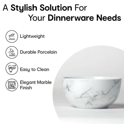 Anko 6 inch Marble Porcelain Bowls Set of 2 600ml White Soup Salad Dessert