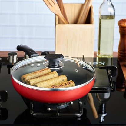 Vinod Zest Inducto Aluminium Non Stick Deep Frypan with Glass Lid - 22 cm | 3mm Thick | 3 Layer Coating