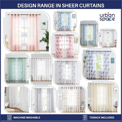 Urban Space Linen Textured Sheer Curtain for Door Room Darkening Curtain with Tieback and Eyelet Hanging Style Set of 2 Decorative Curtains Taupe