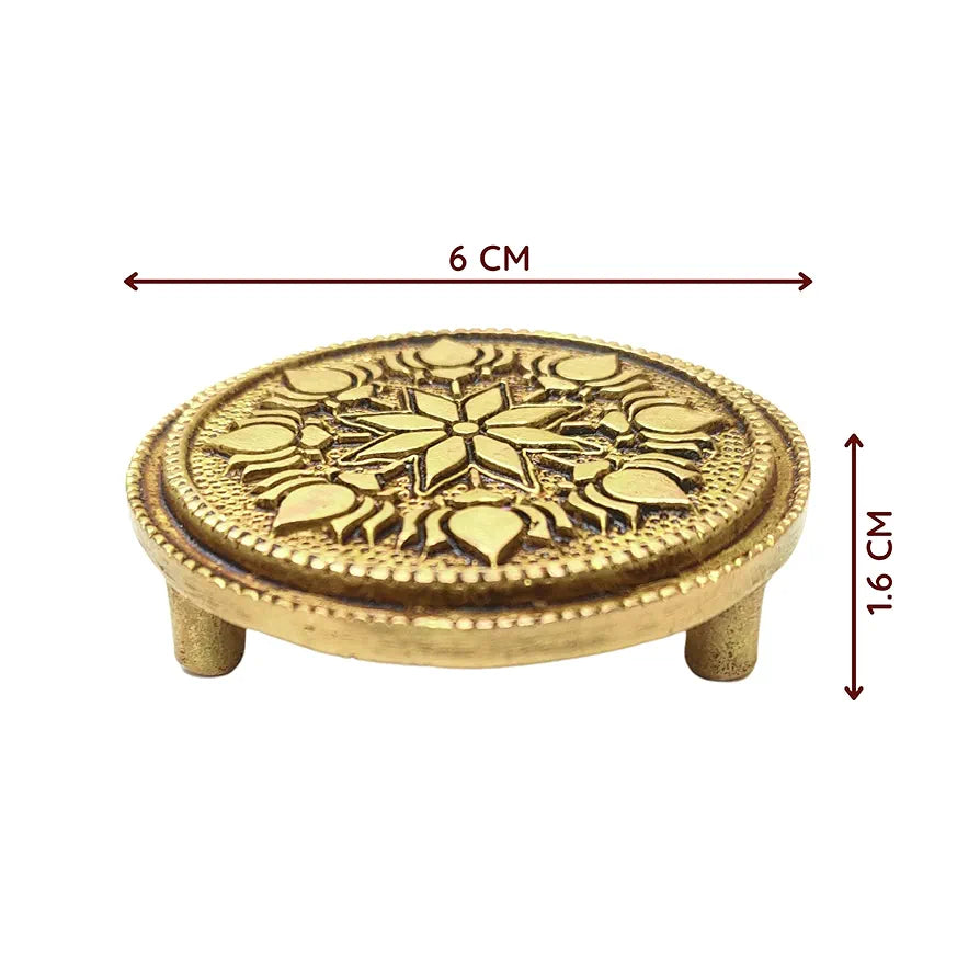 Anciently Round Chowki | Pooja Brass Chowki, Gold Colour, 1 Piece , Religious