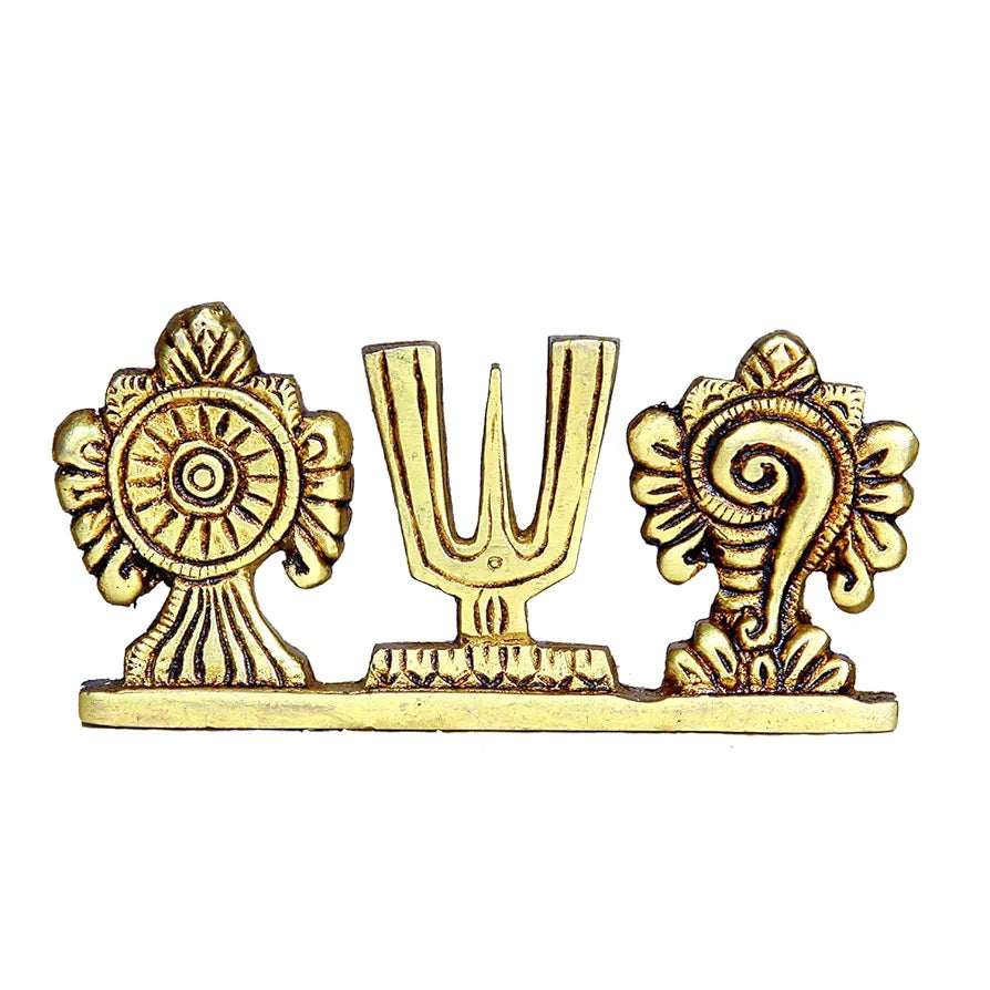 Anciently Thenkalai Shankh Chakra Namah Stand/Thenkalai Thiruman Sangu Chakram Stand, Brass, 5cm Height, Gold Colour, 1 Piece