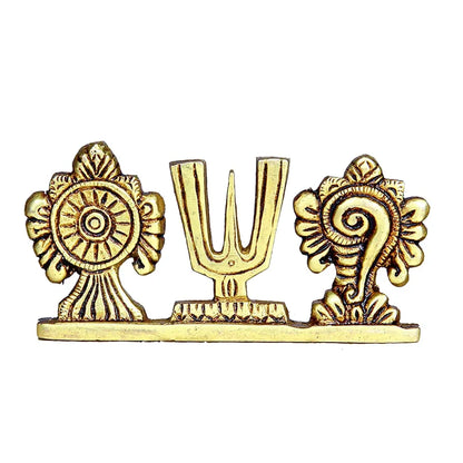 Anciently Thenkalai Shankh Chakra Namah Stand/Thenkalai Thiruman Sangu Chakram Stand, Brass, 5cm Height, Gold Colour, 1 Piece