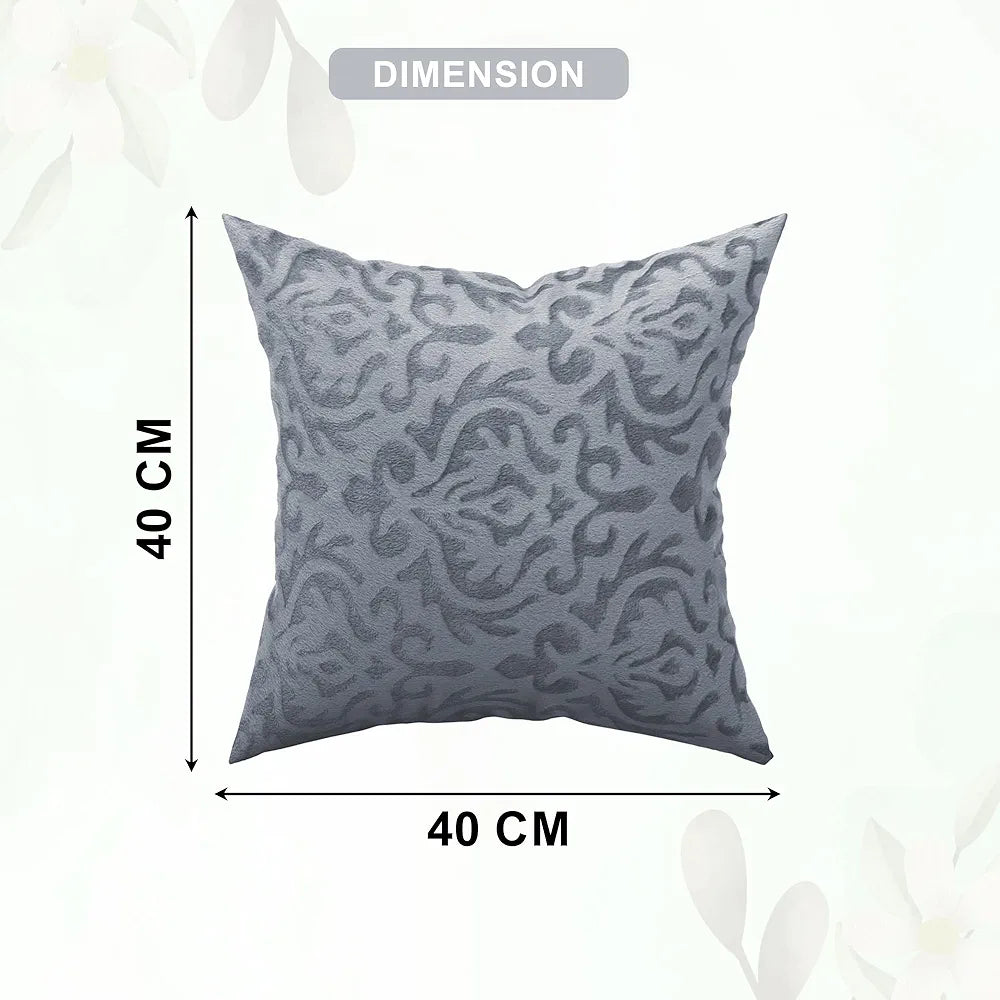 Kuber Industries Set of 5 Washable & Removable Velvet Sofa Pillow Covers with Zip Floral Design Grey