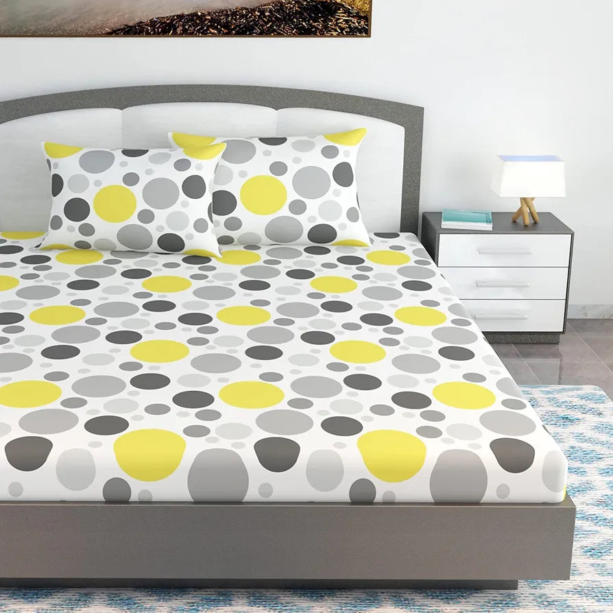Divine Casa 144 TC 100% Cotton Bedsheet King Size Bed King Size Bedsheet with 2 Pillow Covers Colour Grey Lagoon