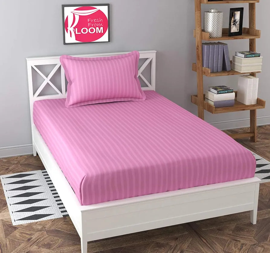 Fresh From Loom Microfiber Breathable Single Size Flat Bedsheets Hotel & Home Plain Bedsheet Set with 1 Pillow Covers 144 TC Pink
