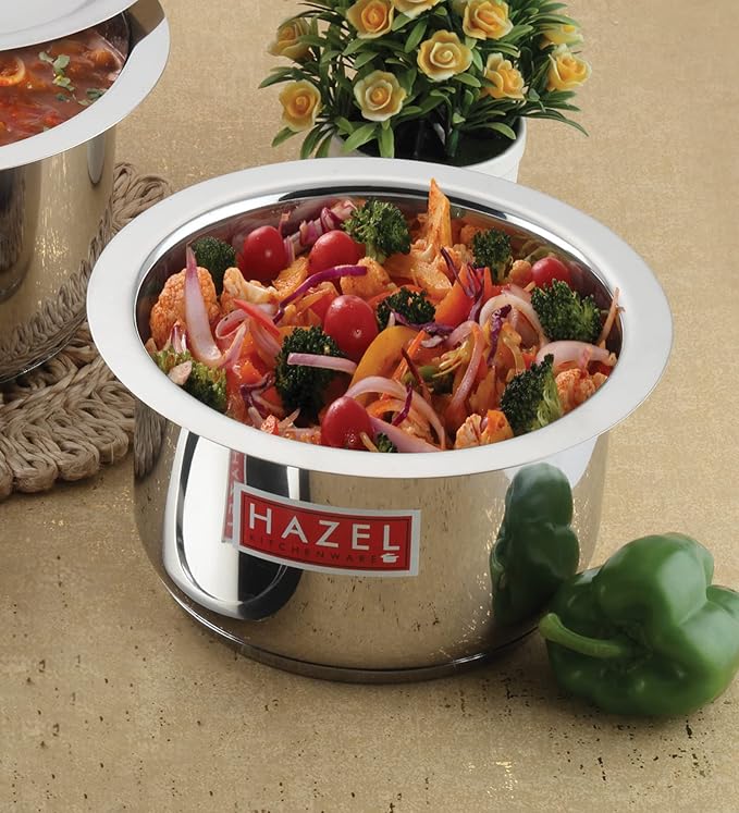 Hazel Induction Bottom Tope Stainless Steel 13.5 cm with 1100 ml Capacity Heavy Base Thick Flat Bottom