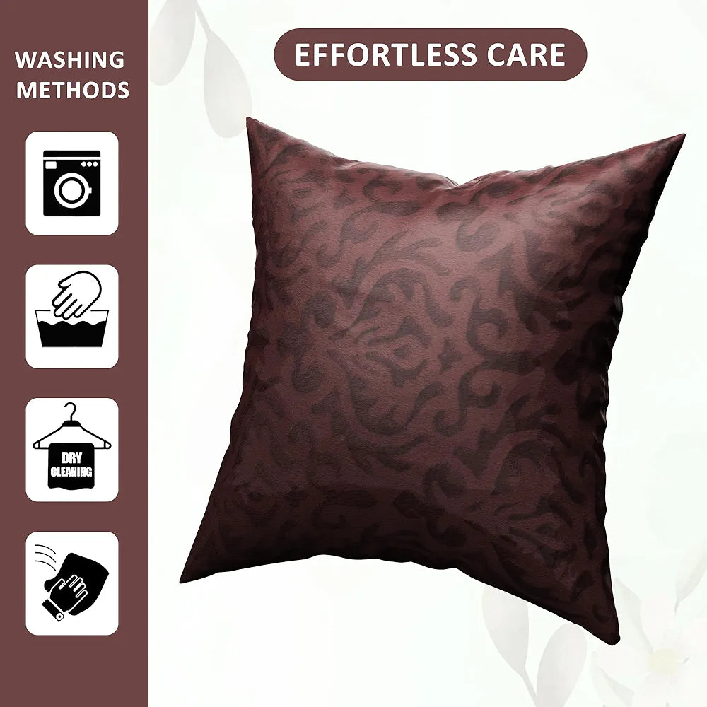 Kuber Industries Set of 5 Washable & Removable Velvet Sofa Pillow Covers with Zip Floral Design Brown