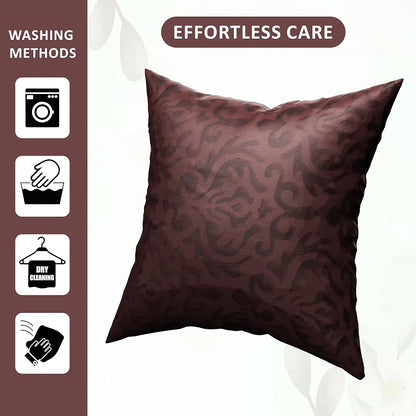 Kuber Industries Set of 5 Washable & Removable Velvet Sofa Pillow Covers with Zip Floral Design Brown