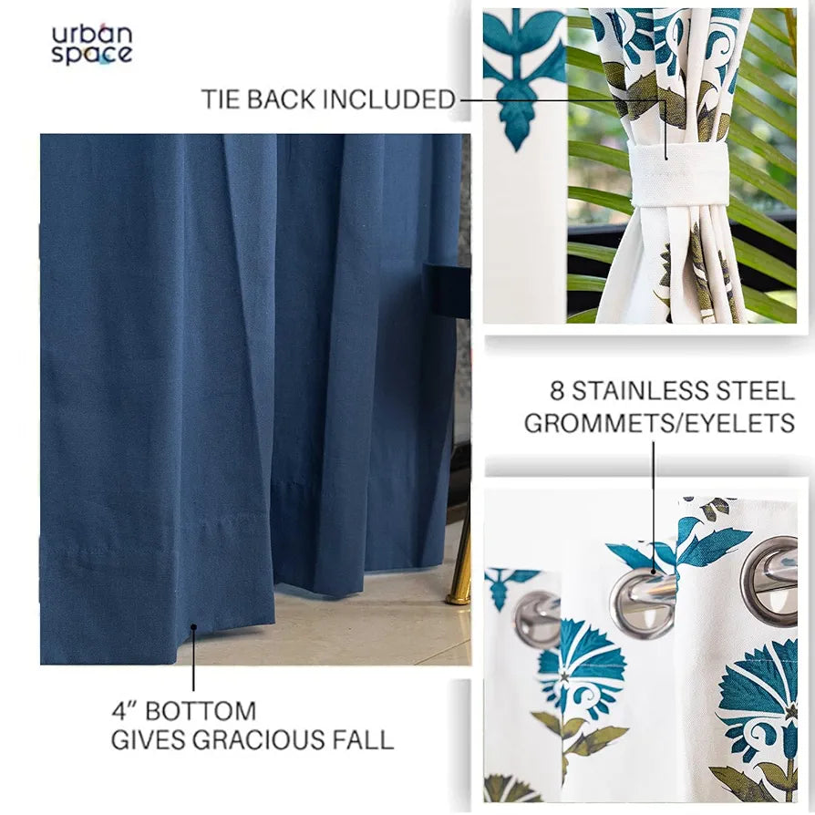 Urban Space Cotton Curtains for Door Combo Set of 3 Curtains Room Darkening Curtain for Home Decor Owl Orchid Blue & Aura Indigo