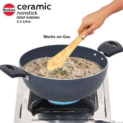 Hawkins Ceramic Nonstick 3.5 litre Deep Kadhai Induction Deep Fry Pan