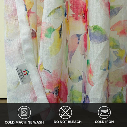 Homadorn Linen Sheer Printed Semi Transparent Curtains for Window Set of 2 Multi Watercolor