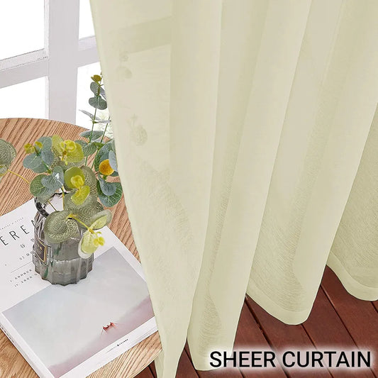 Cloth Fusion Cotton Feel Sheer Door Curtains 7 Feet Long Set of 2 Semi-Transparent Cream