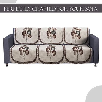 Kuber Industries Set of 10 Velvet Anti-Skid Sofa Cover 5-Seater Digital Flower-Cream & Brown