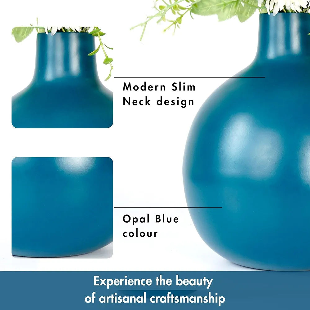 Behoma Metal Flower Vase Opal Blue Flowers not Included