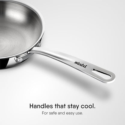 Stahl Artisan Triply Stainless Steel Fry Pan | Induction & Gas Stove Compatible | Omelette Pan | Egg Pan | 0.9 L | 18 Cm
