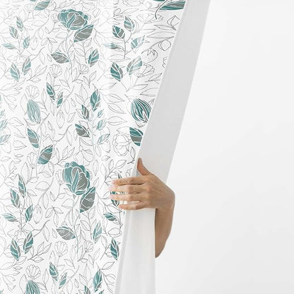 Haus & kinder Cotton Curtains Set of 2 for Bedroom Window Door Curtains | Colour Blooming Roses Aqua