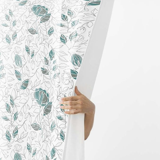 Haus & kinder Cotton Curtains Set of 2 for Bedroom Window Door Curtains | Colour Blooming Roses Aqua