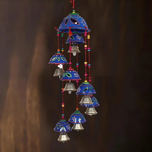 Kuber Industries Plastic Rajasthani Design Handcrafted Hanging Windchimes Latkan 8 Bells-1 Pcs