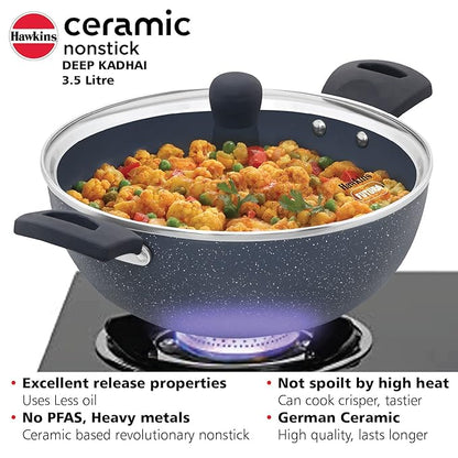 Hawkins Ceramic Nonstick 3.5 litre Deep Kadhai Induction Deep Fry Pan