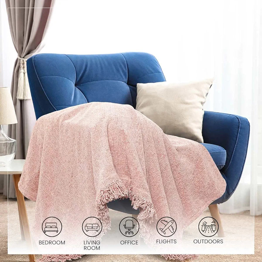 Sashaa World Soft Chenille Throw Blanket Colour Rose Pink