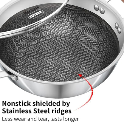 Hawkins 2.5 litre Deep Kadhai Triply Stainless Steel Shielded Nonstick Deep-Fry Pan with Rosewood Handle