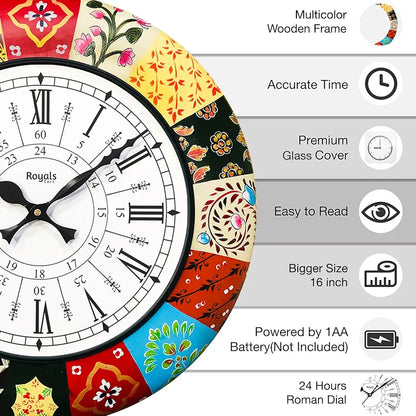 RoyalsCart Analog Wooden Wall Clock Clock Size - 16 x 16 inches [KTWC186D] Elegant Designer Painting